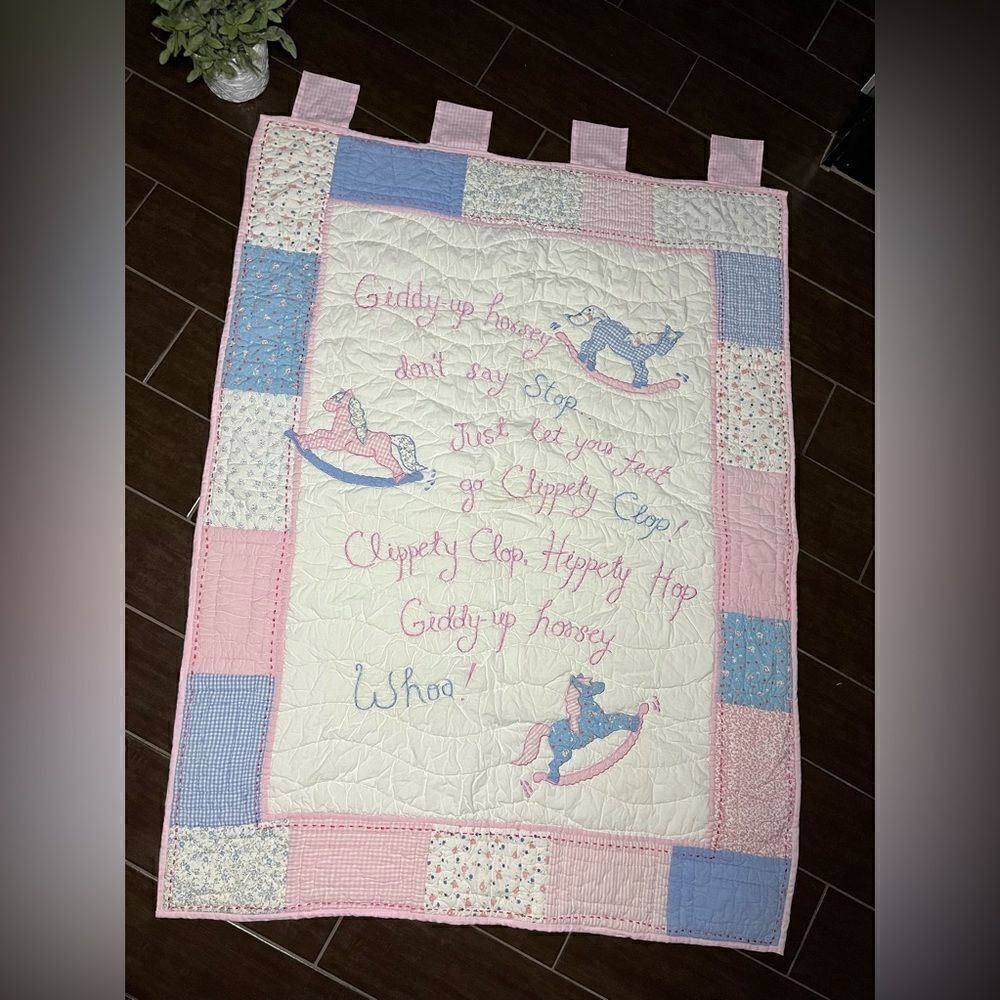 Pottery Barn Kids Vintage Quilt Blanket Giddy Up Horsey appliqués embroidery